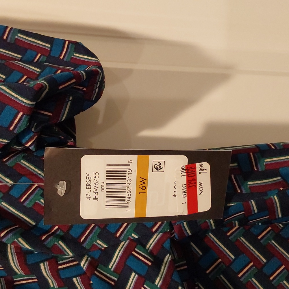 New Jessica Howard Navy/Multi Midi Dress 16W. PLUS. Side Pockets, Back Zip - Picture 2 of 6
